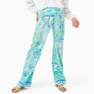 NWT Lilly Pulitzer Bal Harbour Mid-Rise Palazzo Pants blue and green Size large